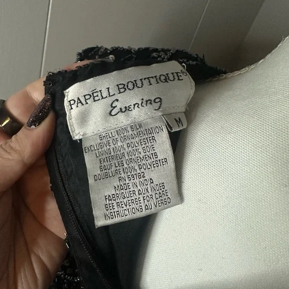 Vintage Papell Boutique Black Silk Beaded Sequin Evening Top | M - Picture 5 of 5